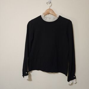 CeCe Black Crewneck Sweater with White Accents